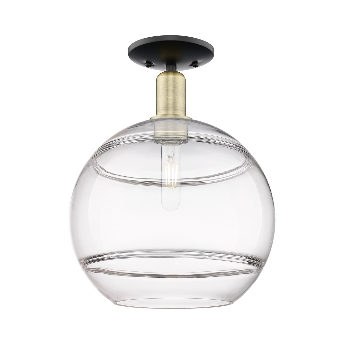 Innovations Rochester 12in 1-Light Semi-Flush Mount | Industrial Black Antique Brass Steel and Clear Glass | Entryway & | Model 716-1C-BAB-G556-12CL