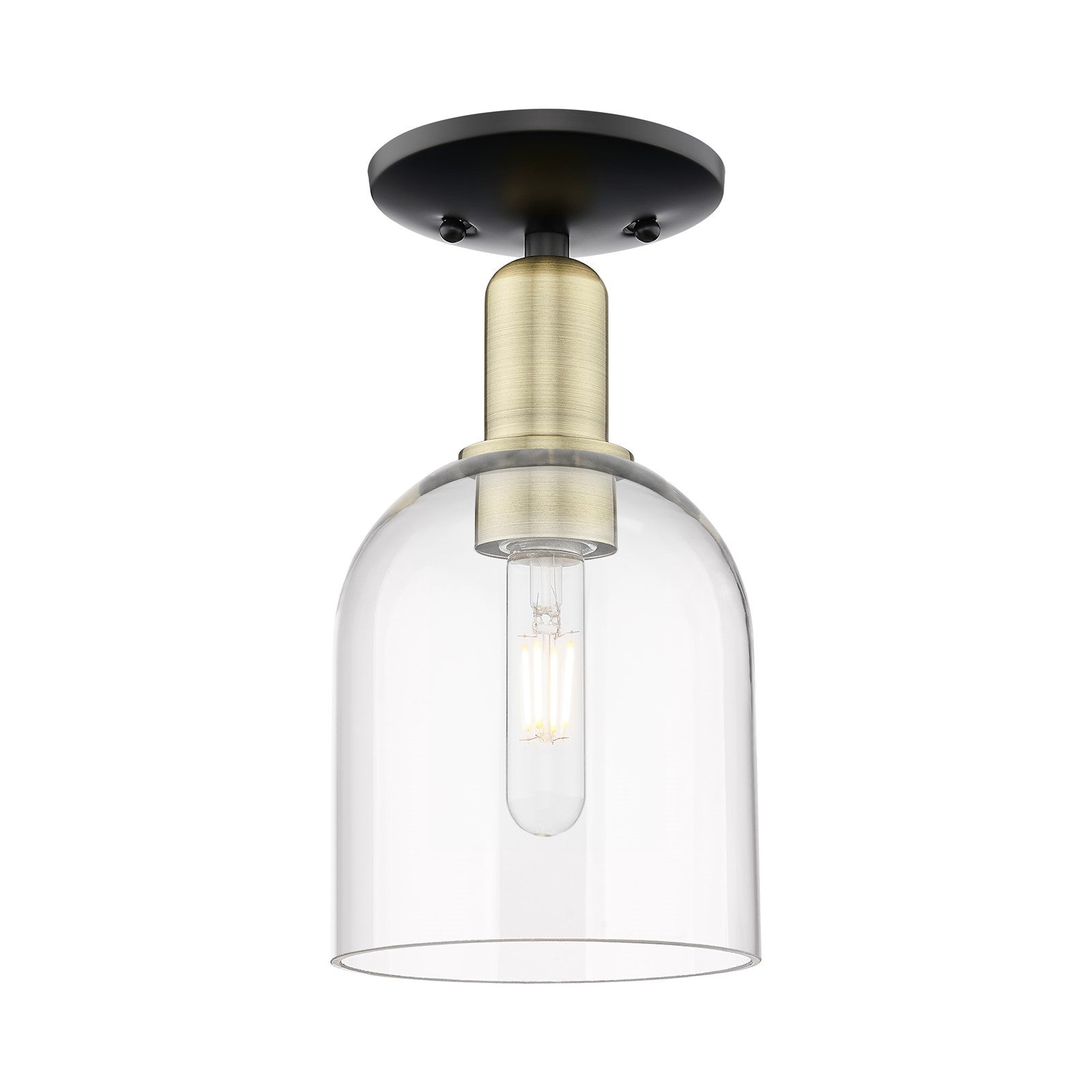 Innovations Bella 6in 1-Light Semi-Flush Mount | Industrial Black Antique Brass Steel and Clear Bell Glass | Entryway & | Model 716-1C-BAB-G558-6CL