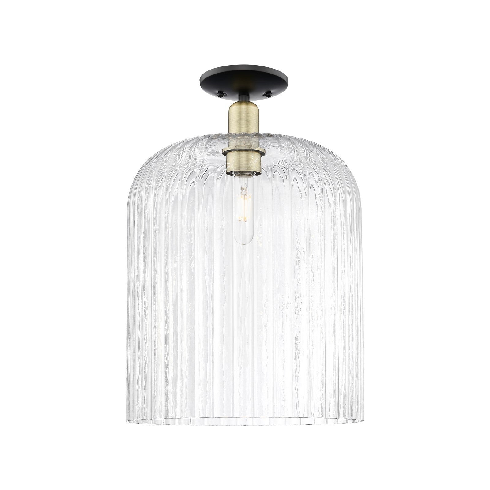 Innovations Bridal Veil 12in 1-Light Semi-Flush Mount | Industrial Black Antique Brass and Clear Ribbed Glass | Entryway & | Model 716-1C-BAB-G559-12CL
