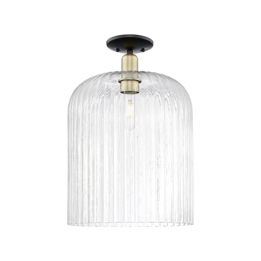Innovations Bridal Veil 12in 1-Light Semi-Flush Mount | Industrial Black Antique Brass and Clear Ribbed Glass | Entryway & | Model 716-1C-BAB-G559-12CL