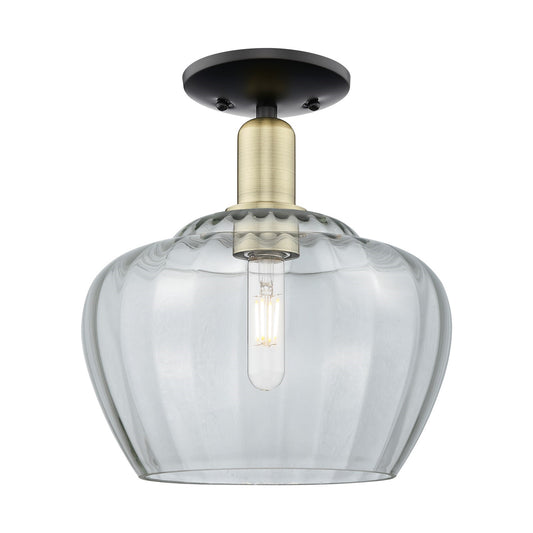 Innovations Fenton 11in 1-Light Semi-Flush Mount | Industrial Black Antique Brass and Clear Ribbed Glass | Entryway & Hallway | Model 716-1C-BAB-G92-L