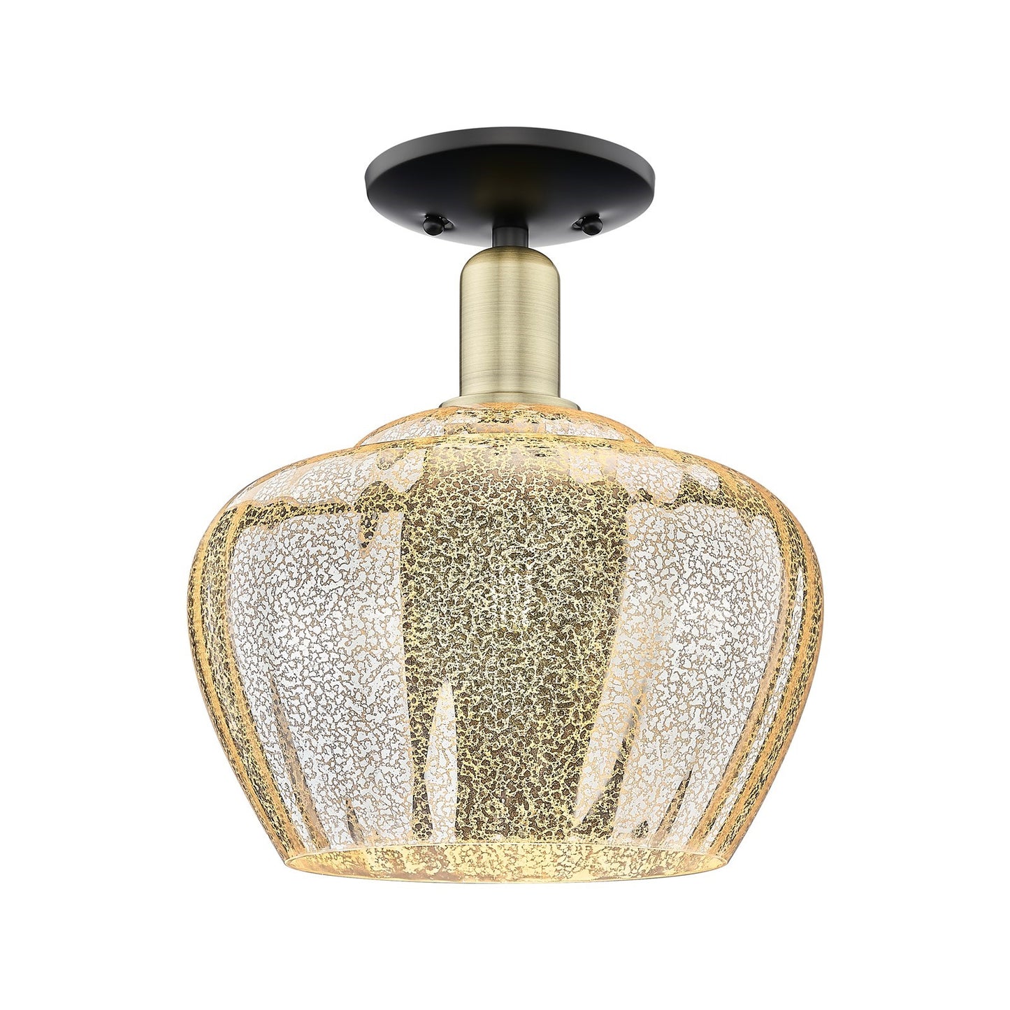 Innovations Fenton 11in 1-Light Semi-Flush Mount | Industrial Black Antique Brass and Mercury Ribbed Glass | Entryway & Hallway | Model 716-1C-BAB-G96-L