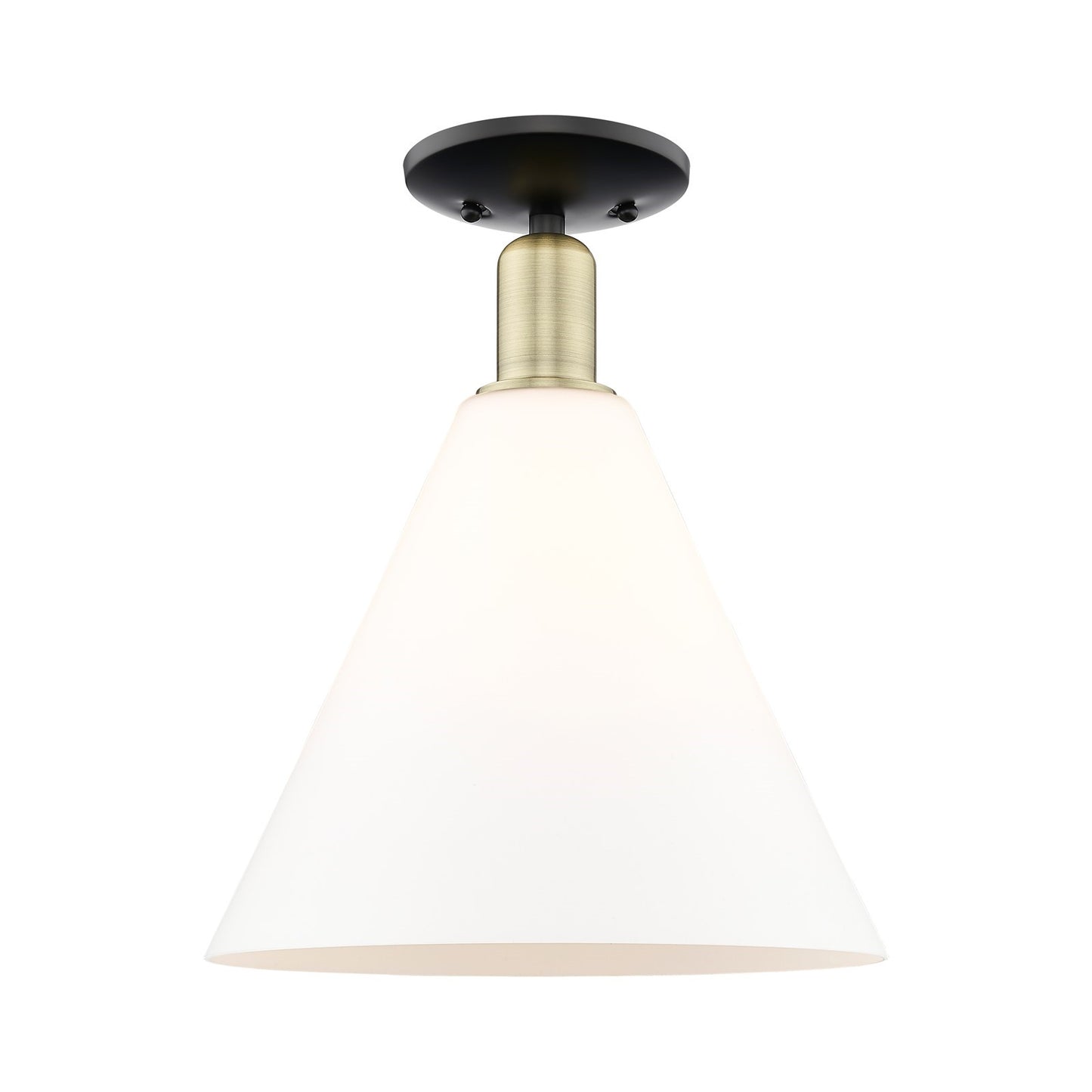 Innovations Berkshire Glass 12in 1-Light Semi-Flush Mount | Industrial Black Antique Brass and Matte White Glass | Kitchen & | Model 716-1C-BAB-GBC-121