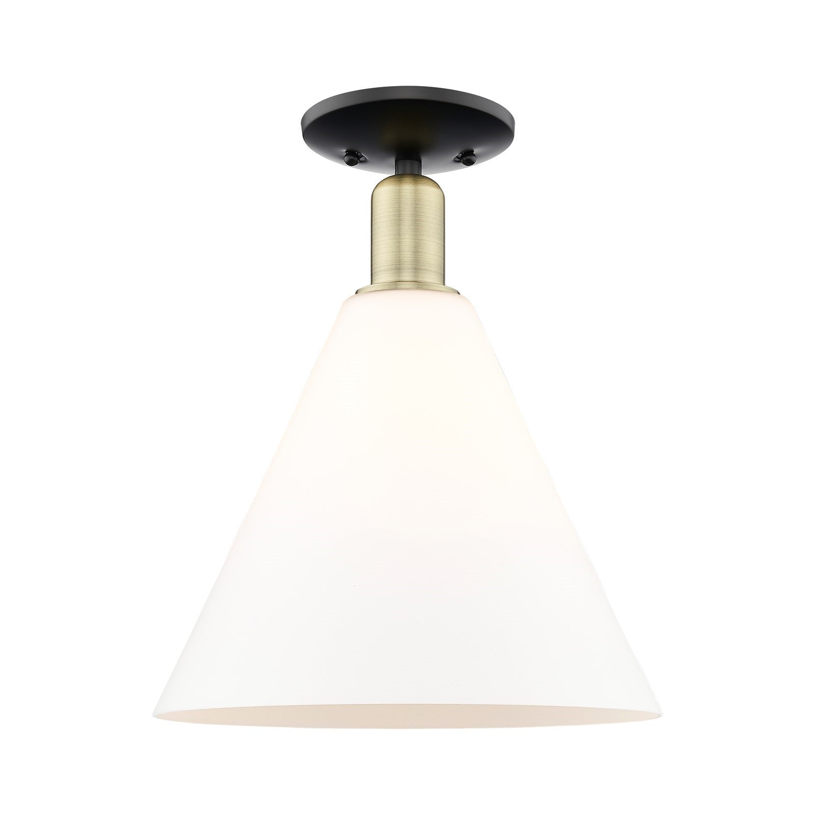 Innovations Berkshire Glass 12in 1-Light Semi-Flush Mount | Industrial Black Antique Brass and Matte White Glass | Kitchen & | Model 716-1C-BAB-GBC-121