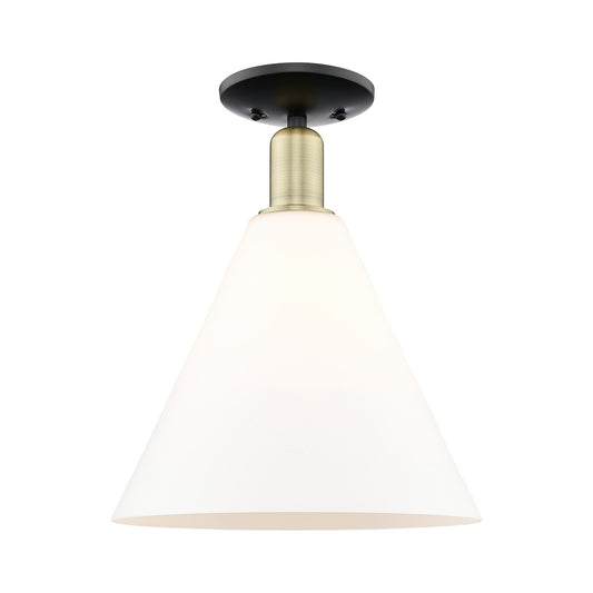 Innovations Berkshire Glass 12in 1-Light Semi-Flush Mount | Industrial Black Antique Brass and Matte White Glass | Kitchen & | Model 716-1C-BAB-GBC-121