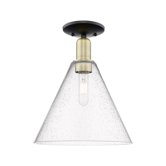 Innovations Berkshire Glass 12in 1-Light Semi-Flush Mount | Industrial Black Antique Brass and Seedy Glass | Damp-Rated | Model 716-1C-BAB-GBC-124