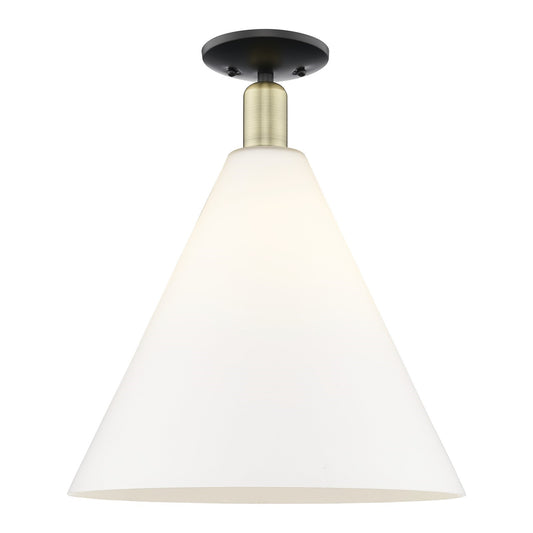 Innovations Berkshire Glass 16in 1-Light Semi-Flush Mount | Industrial Black Antique Brass and Matte White Glass | Entryway & | Model 716-1C-BAB-GBC-161