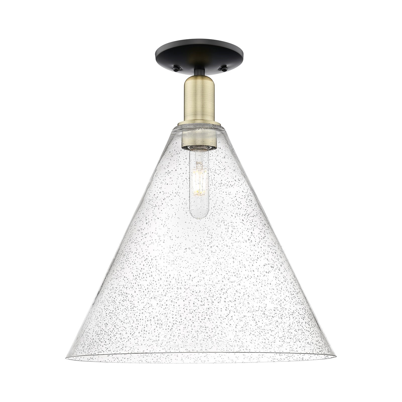 Innovations Berkshire Glass 16in 1-Light Semi-Flush Mount | Industrial Black Antique Brass and Seedy Glass | Entryway & Hallway | Model 716-1C-BAB-GBC-164