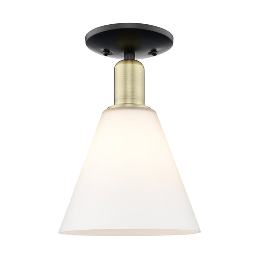 Innovations Berkshire Glass 8in 1-Light Semi-Flush Mount | Industrial Black Antique Brass and Matte White Glass | Kitchen & | Model 716-1C-BAB-GBC-81