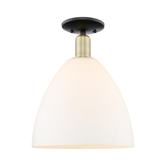 Innovations Bristol 12in 1-Light Semi-Flush Mount | Industrial Black Antique Brass and Matte White Glass | Damp-Rated Hallway & | Model 716-1C-BAB-GBD-121