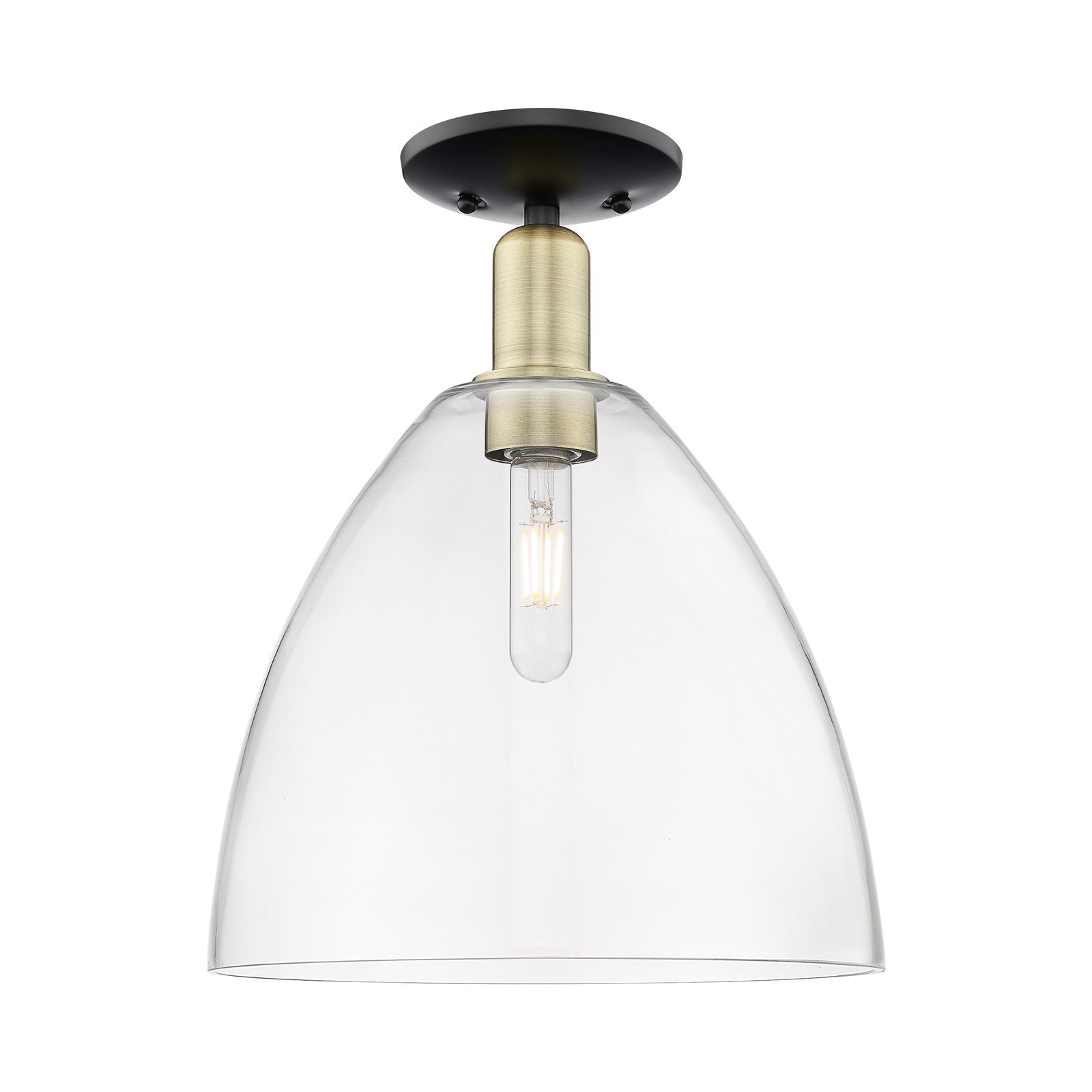 Innovations Bristol 12in 1-Light Semi-Flush Mount | Industrial Black Antique Brass Steel and Clear Glass | Entryway & Hallway | Model 716-1C-BAB-GBD-122