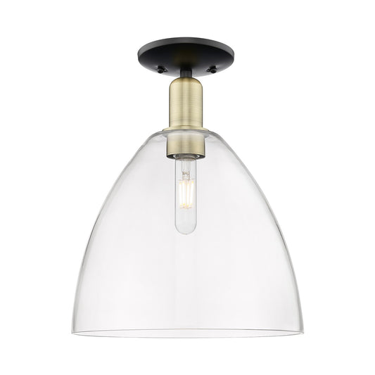 Innovations Bristol 12in 1-Light Semi-Flush Mount | Industrial Black Antique Brass Steel and Clear Glass | Entryway & Hallway | Model 716-1C-BAB-GBD-122