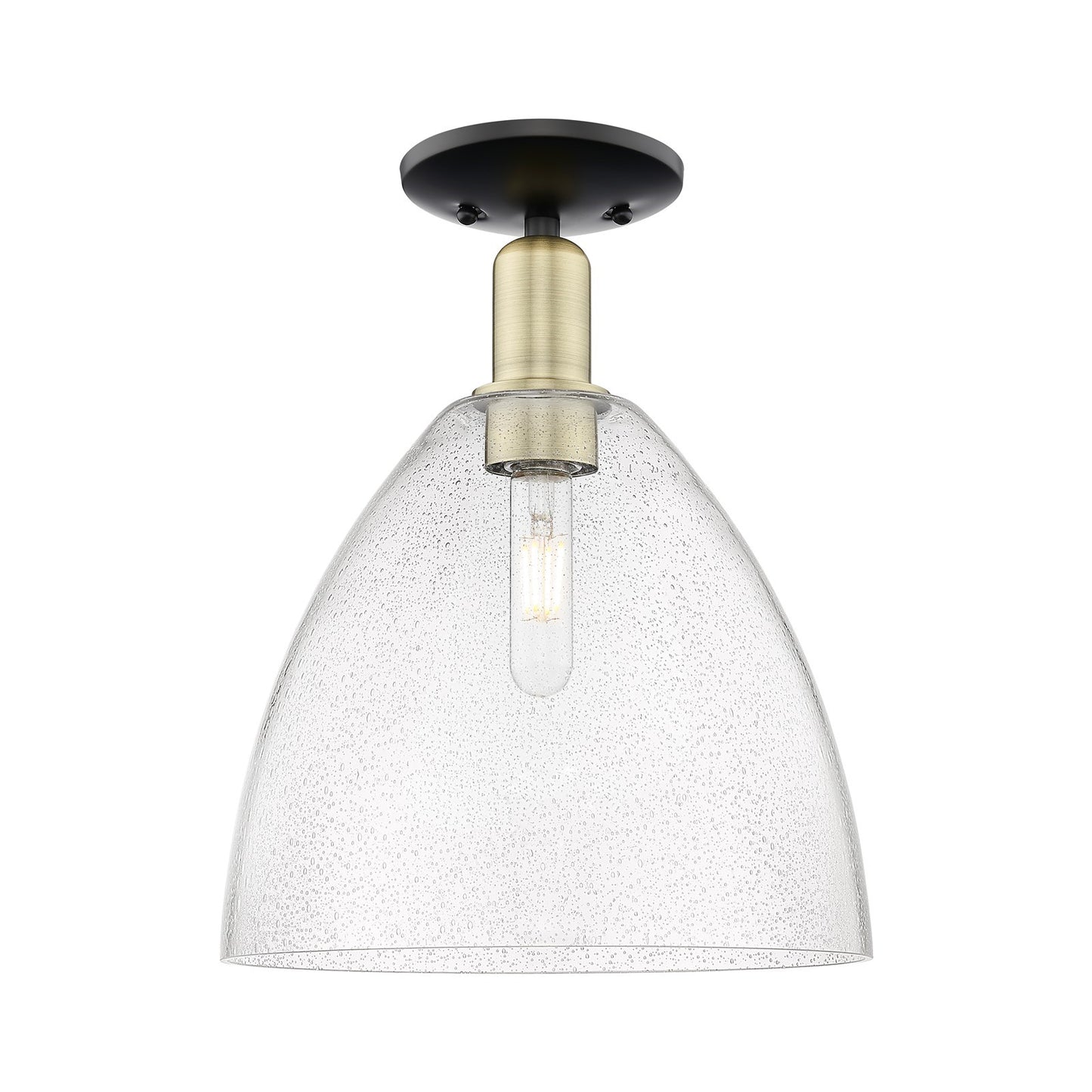 Innovations Bristol 12in 1-Light Semi-Flush Mount | Industrial Black Antique Brass Steel and Seedy Glass | Entryway & Hallway | Model 716-1C-BAB-GBD-124