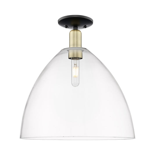 Innovations Bristol 16in 1-Light Semi-Flush Mount | Industrial Black Antique Brass Steel and Clear Glass | Entryway & Hallway | Model 716-1C-BAB-GBD-162