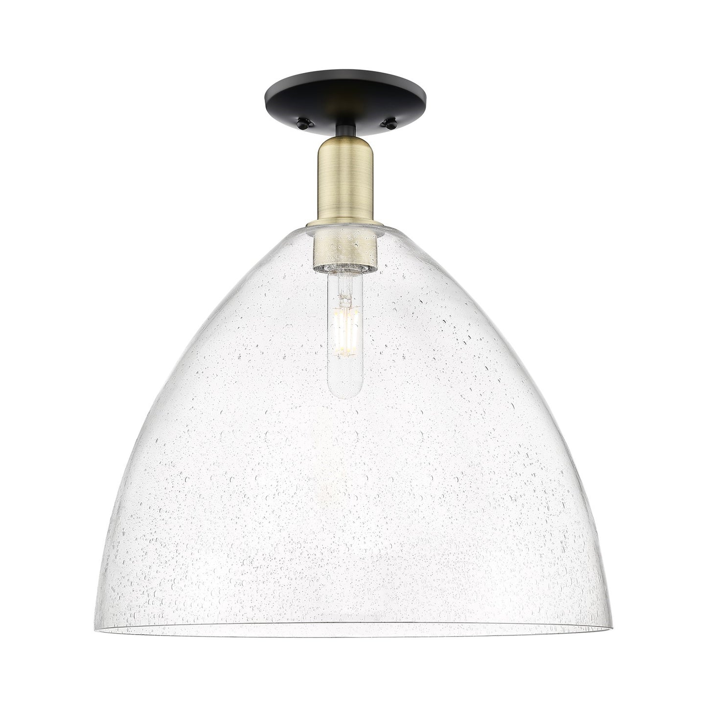 Innovations Bristol 16in 1-Light Semi-Flush Mount | Industrial Black Antique Brass Steel and Seedy Glass | Entryway & Hallway | Model 716-1C-BAB-GBD-164