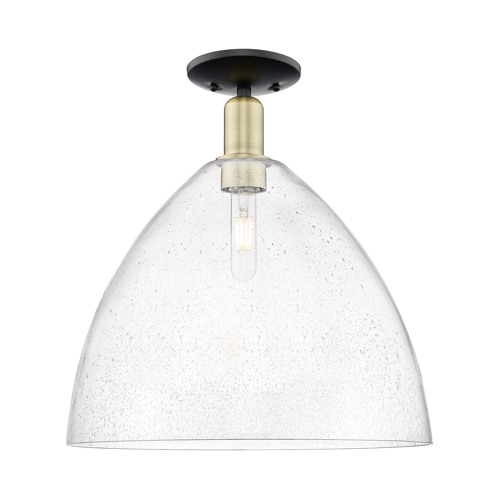 Innovations Bristol 16in 1-Light Semi-Flush Mount | Industrial Black Antique Brass Steel and Seedy Glass | Entryway & Hallway | Model 716-1C-BAB-GBD-164