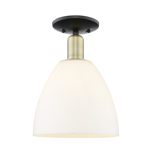 Innovations Bristol 9in 1-Light Semi-Flush Mount | Industrial Black Antique Brass Steel and Matte White Glass | Entryway & | Model 716-1C-BAB-GBD-91
