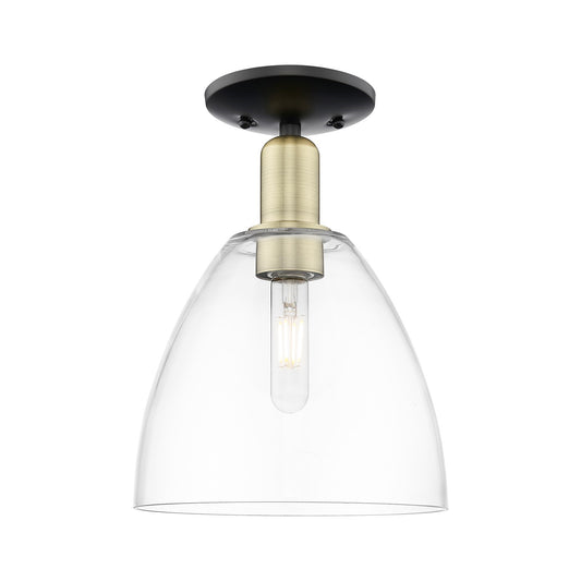 Innovations Bristol 9in 1-Light Semi-Flush Mount | Industrial Black Antique Brass Steel and Clear Glass | Damp-Rated Hallway & | Model 716-1C-BAB-GBD-92