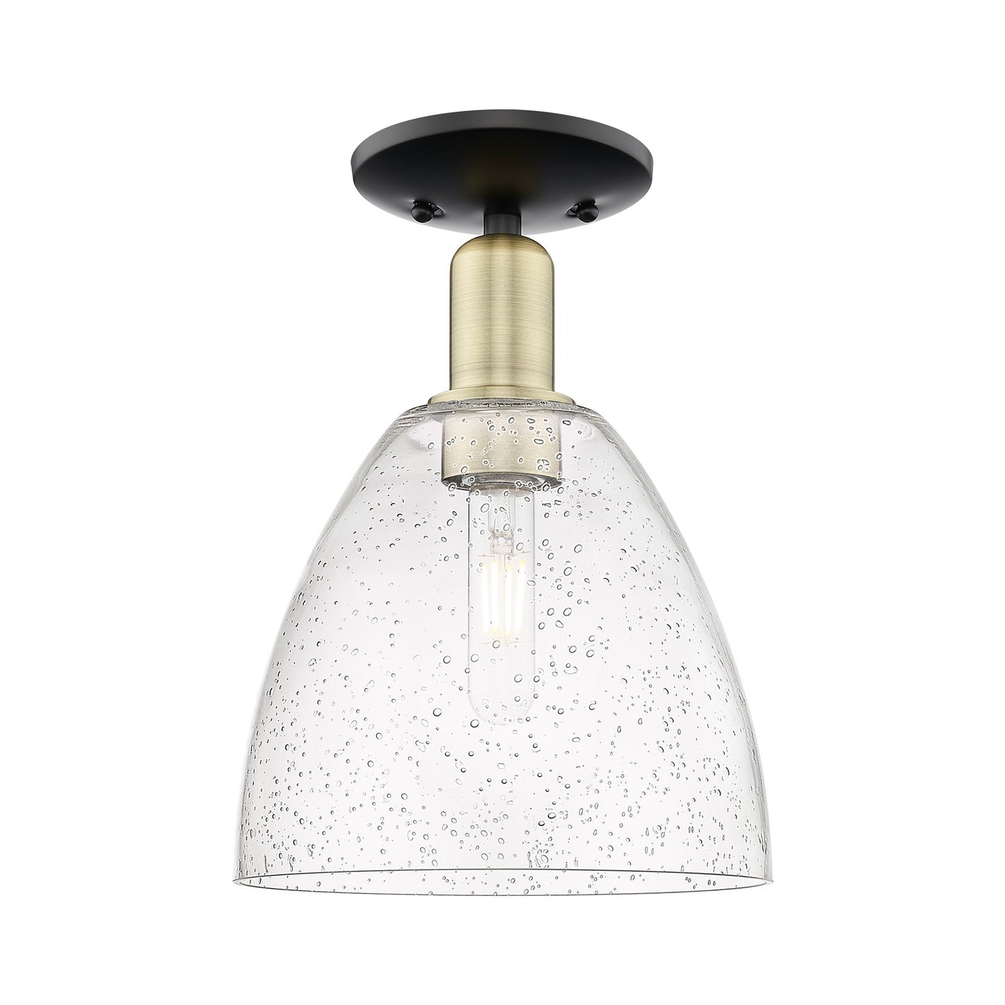 Innovations Bristol 9in 1-Light Semi-Flush Mount | Industrial Black Antique Brass Steel and Seedy Glass Dome | Entryway & | Model 716-1C-BAB-GBD-94