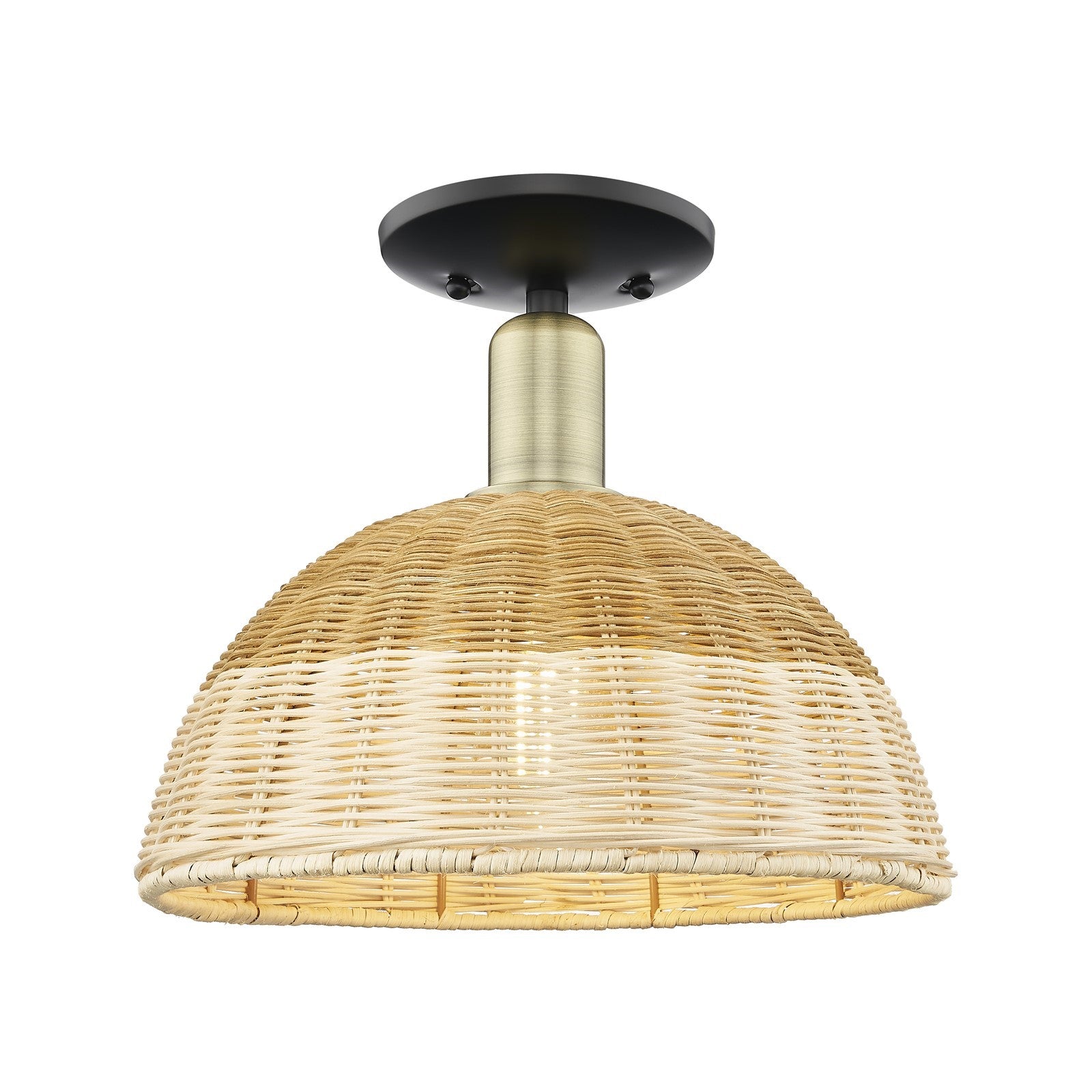 Innovations Natural Ballston Dome 12in 1-Light Semi-Flush Mount | Farmhouse Black Antique Brass and Natural Fiber Dome | Model 716-1C-BAB-NBD2-12-NAT