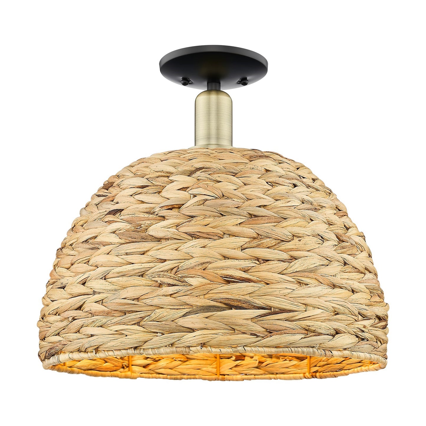 Innovations Woven Rattan 16in 1-Light Semi-Flush Mount | Industrial Black Antique Brass and Natural Rattan | Entryway & | Model 716-1C-BAB-RBD-16-NAT