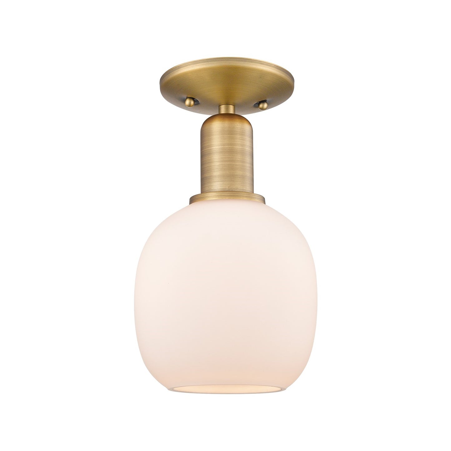 Innovations Belfast 6in 1-Light Semi-Flush Mount | Industrial Brushed Brass and Matte White Glass | Kitchen & Hallway | 6 x 6 x | Model 716-1C-BB-G101