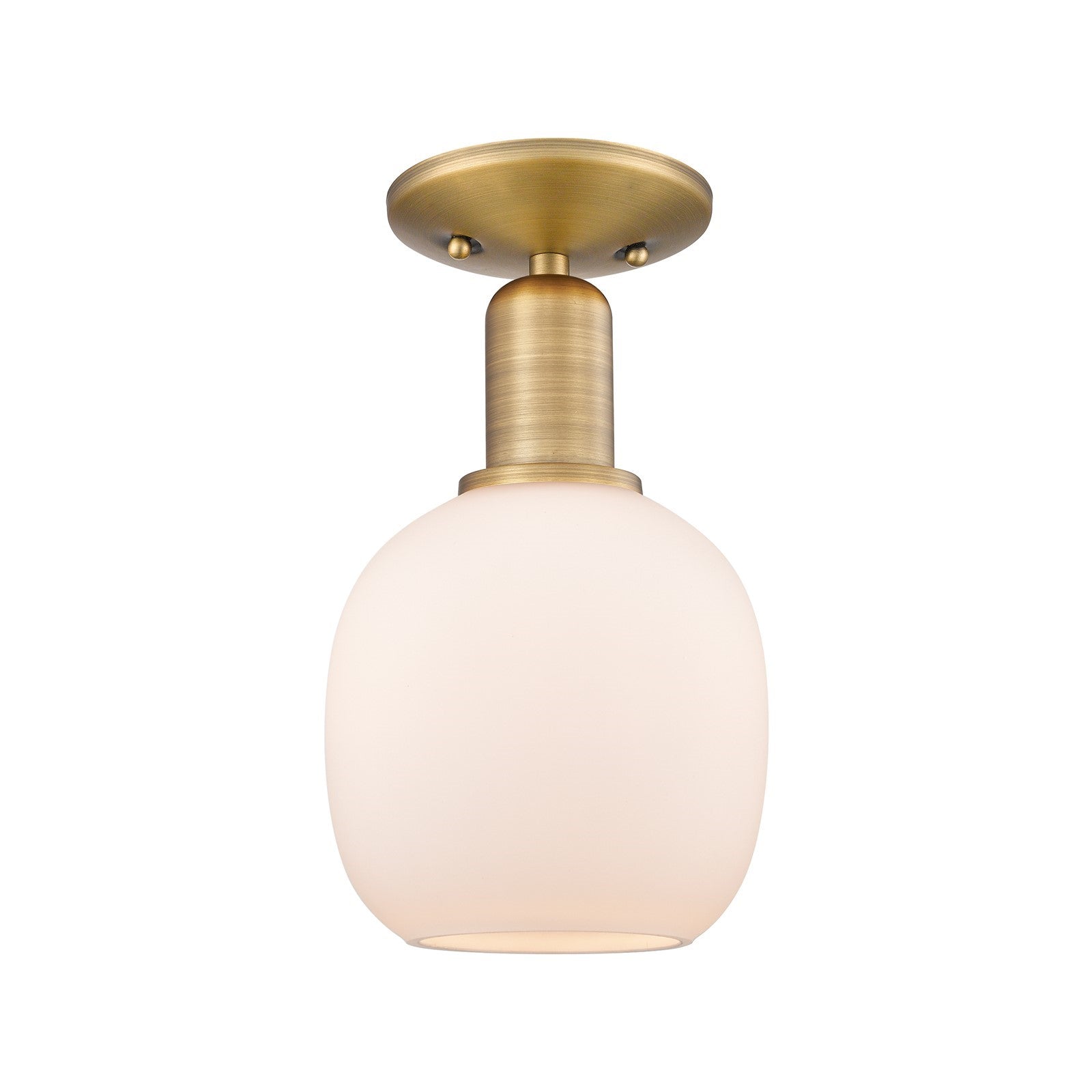Innovations Belfast 6in 1-Light Semi-Flush Mount | Industrial Brushed Brass and Matte White Glass | Kitchen & Hallway | 6 x 6 x | Model 716-1C-BB-G101