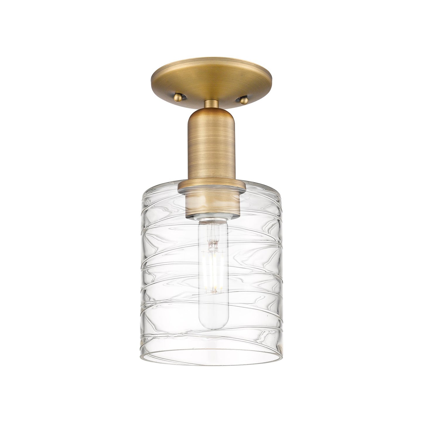 Innovations Cobbleskill 5in 1-Light Semi-Flush Mount | Industrial Brushed Brass Steel and Deco Swirl Glass | Entryway & Hallway | Model 716-1C-BB-G1113
