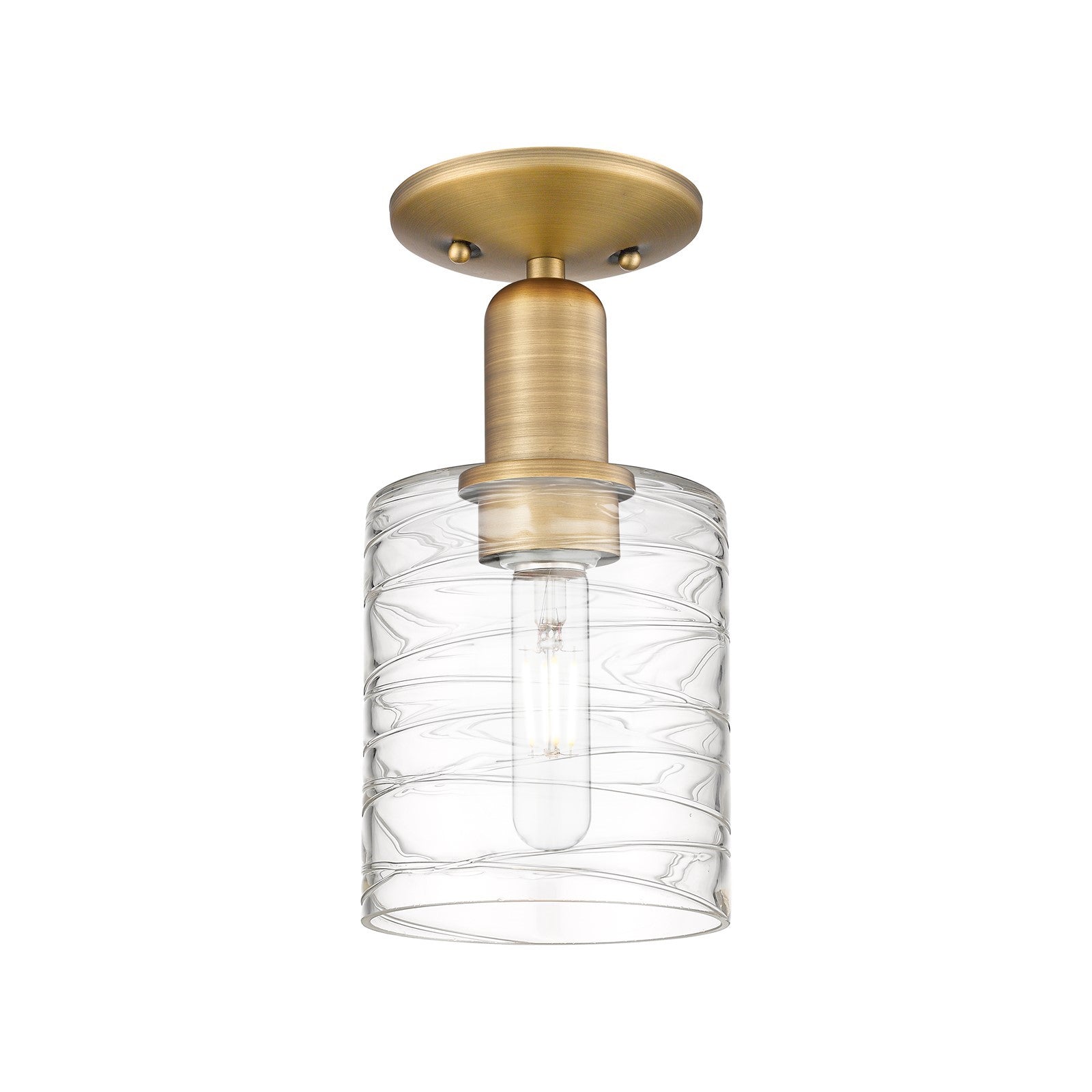 Innovations Cobbleskill 5in 1-Light Semi-Flush Mount | Industrial Brushed Brass Steel and Deco Swirl Glass | Entryway & Hallway | Model 716-1C-BB-G1113