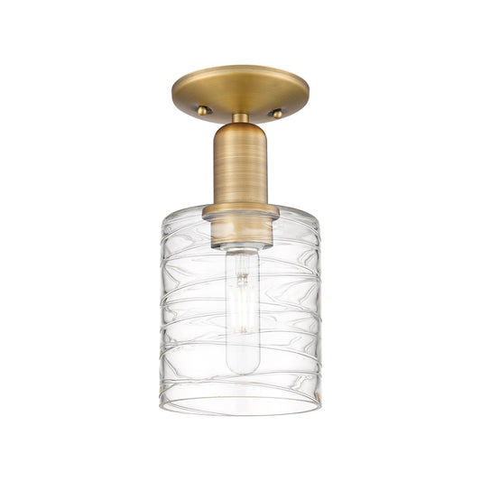 Innovations Cobbleskill 5in 1-Light Semi-Flush Mount | Industrial Brushed Brass Steel and Deco Swirl Glass | Entryway & Hallway | Model 716-1C-BB-G1113