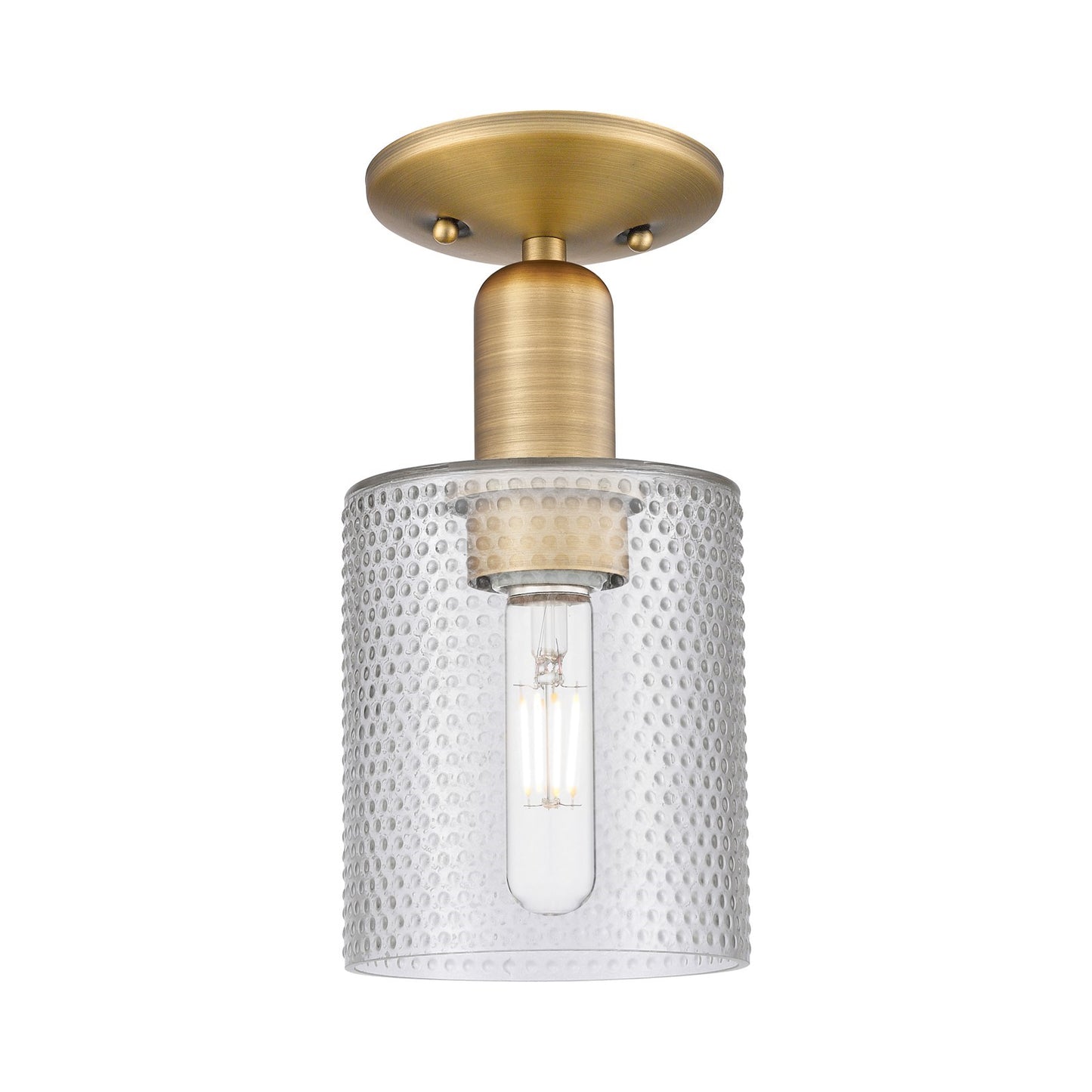 Innovations Cobbleskill 5in 1-Light Semi-Flush Mount | Industrial Brushed Brass Steel and Clear Glass | Entryway & Hallway | 5 x 5 | Model 716-1C-BB-G112