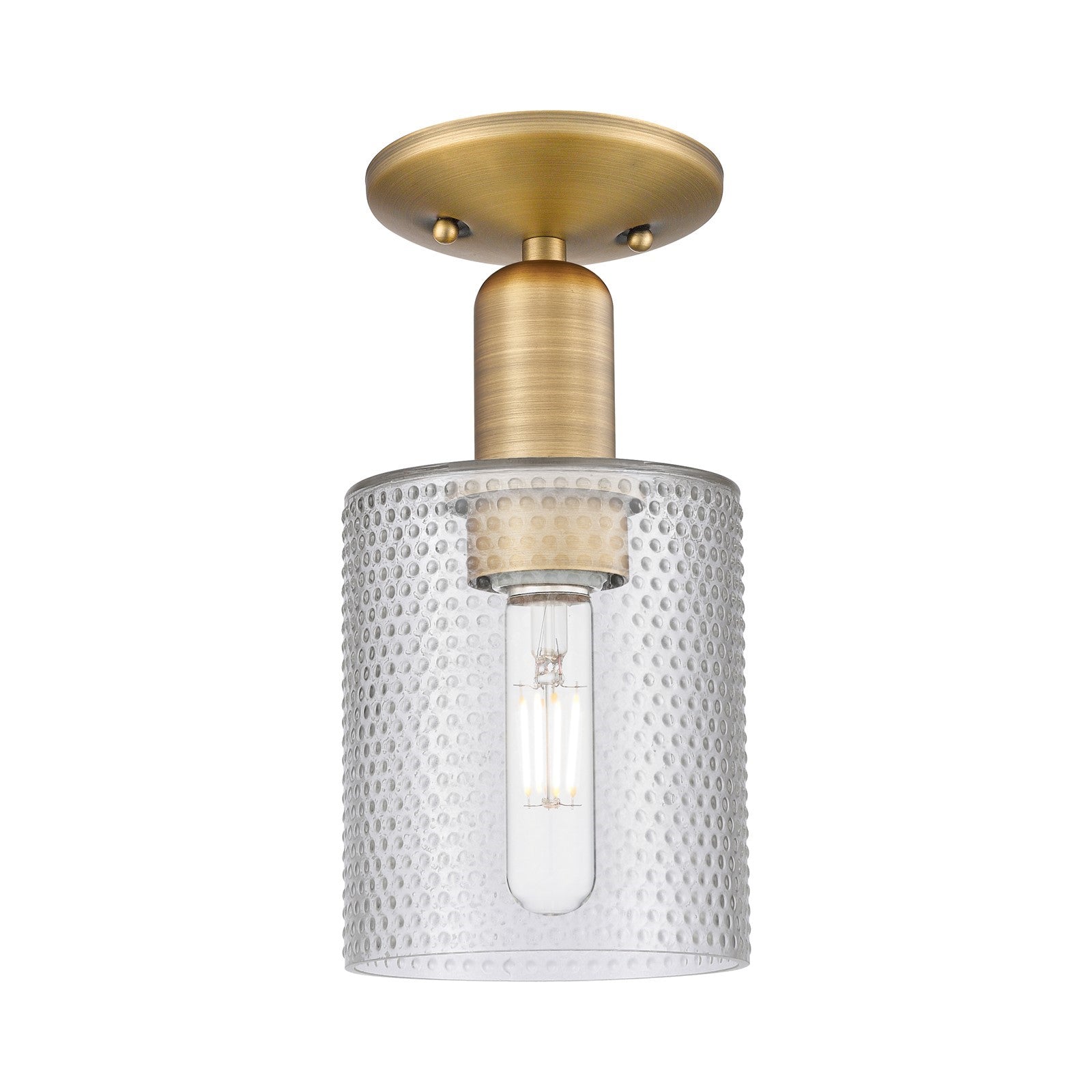 Innovations Cobbleskill 5in 1-Light Semi-Flush Mount | Industrial Brushed Brass Steel and Clear Glass | Entryway & Hallway | 5 x 5 | Model 716-1C-BB-G112