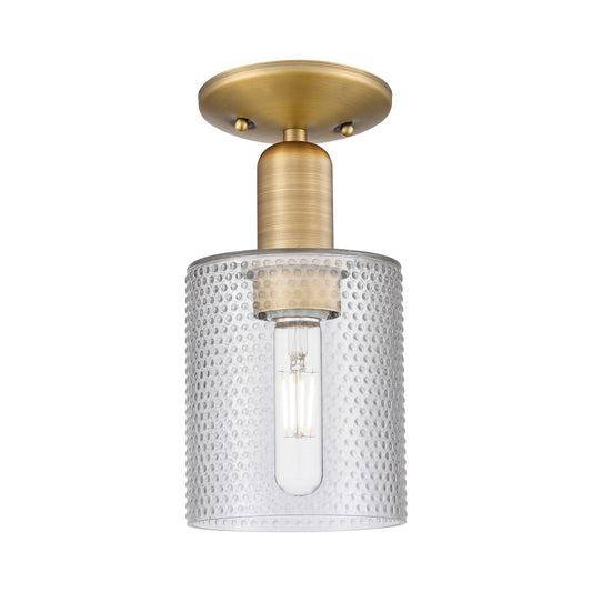 Innovations Cobbleskill 5in 1-Light Semi-Flush Mount | Industrial Brushed Brass Steel and Clear Glass | Entryway & Hallway | 5 x 5 | Model 716-1C-BB-G112