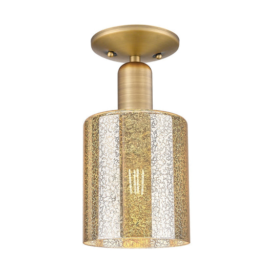 Innovations Cobbleskill 5in 1-Light Semi-Flush Mount | Industrial Brushed Brass Steel and Mercury Glass | Entryway & Hallway | 5 x | Model 716-1C-BB-G116