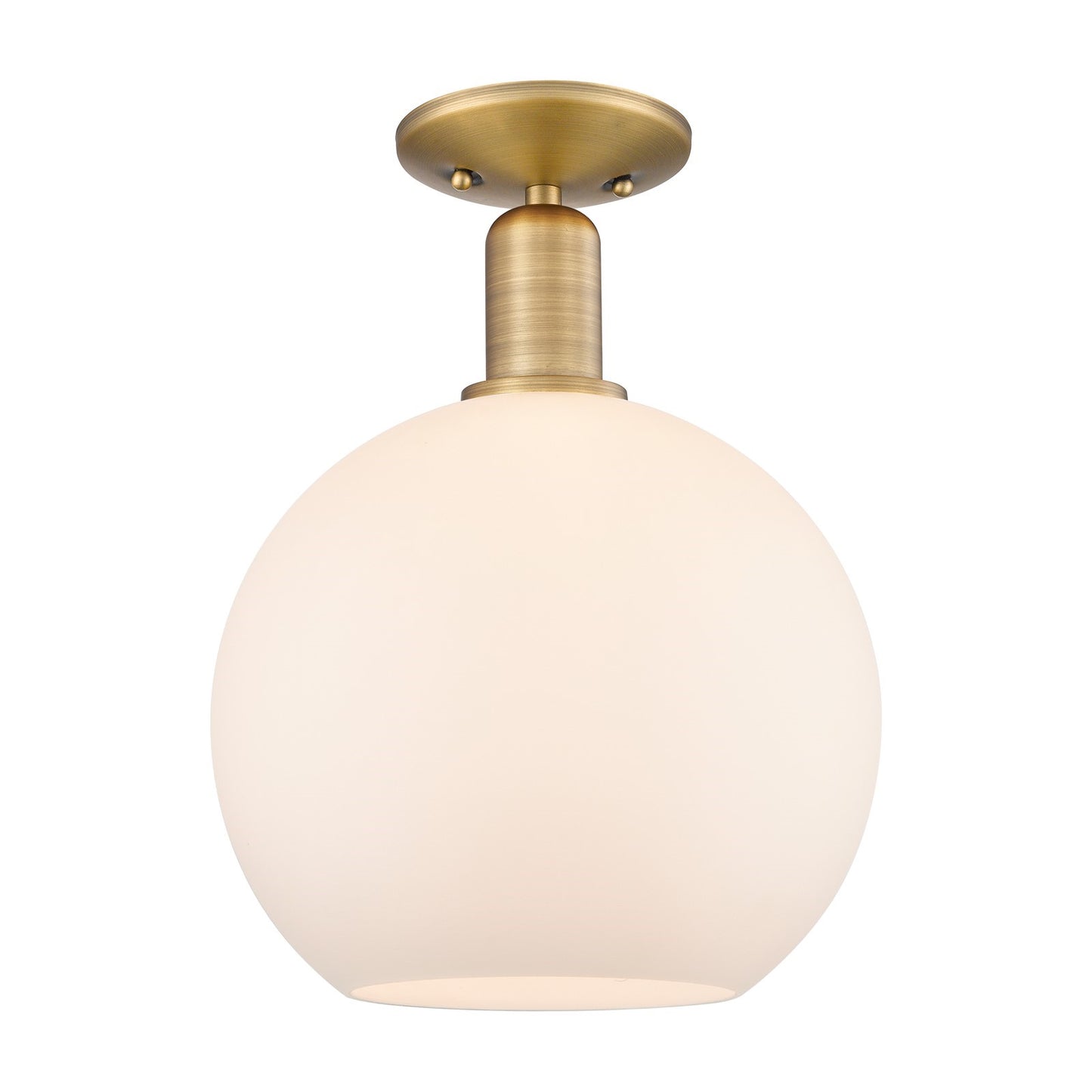 Innovations Athens 10in 1-Light Semi-Flush Mount | Industrial Brushed Brass Steel and Matte White Glass | Damp-Rated Hallway & | Model 716-1C-BB-G121-10