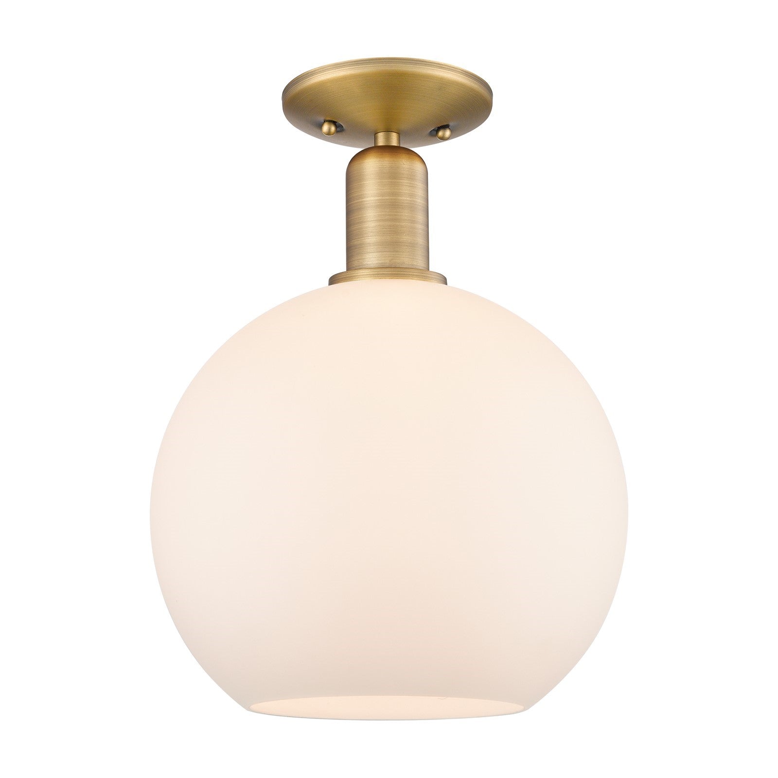 Innovations Athens 10in 1-Light Semi-Flush Mount | Industrial Brushed Brass Steel and Matte White Glass | Damp-Rated Hallway & | Model 716-1C-BB-G121-10