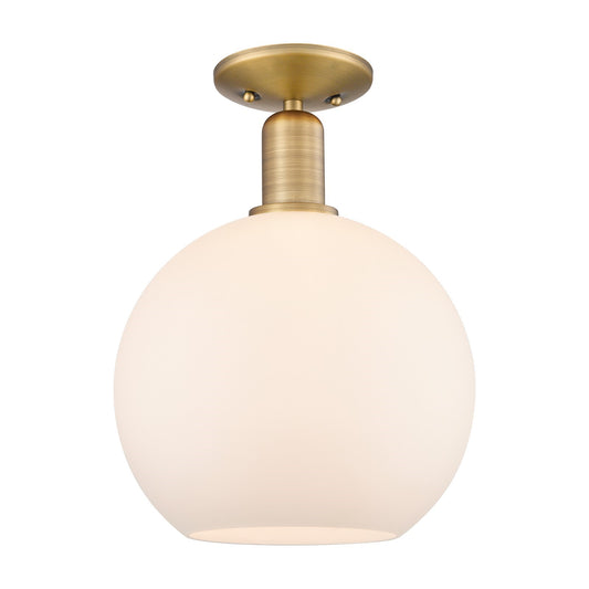 Innovations Athens 10in 1-Light Semi-Flush Mount | Industrial Brushed Brass Steel and Matte White Glass | Damp-Rated Hallway & | Model 716-1C-BB-G121-10