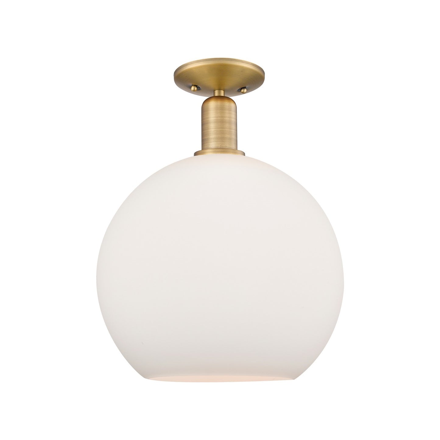 Innovations Athens 12in 1-Light Semi-Flush Mount | Industrial Brushed Brass and Matte White Glass | Kitchen & Hallway | 11.75 x | Model 716-1C-BB-G121-12