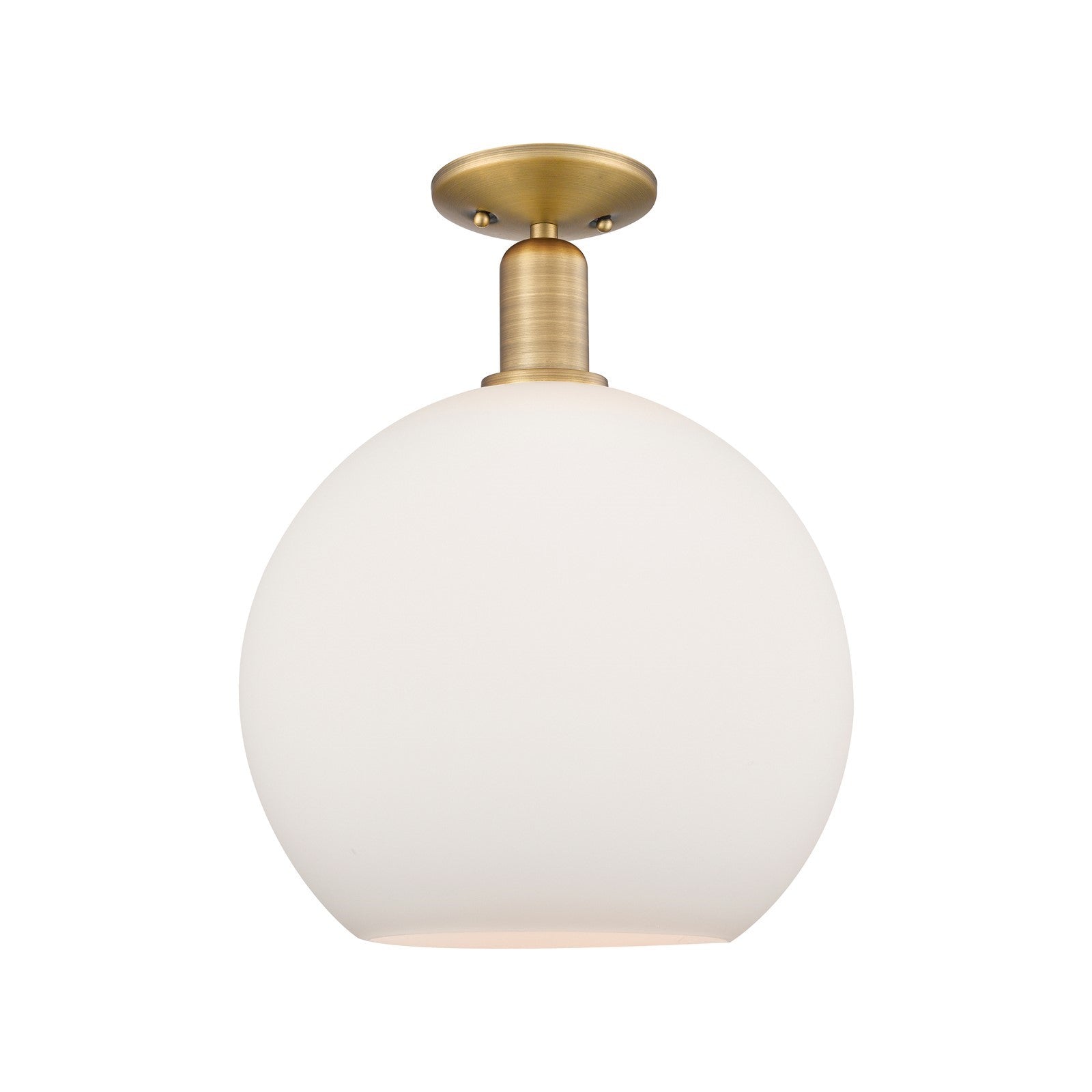 Innovations Athens 12in 1-Light Semi-Flush Mount | Industrial Brushed Brass and Matte White Glass | Kitchen & Hallway | 11.75 x | Model 716-1C-BB-G121-12