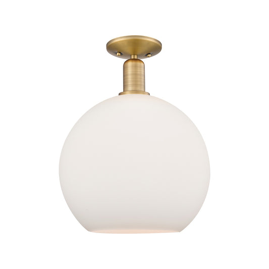 Innovations Athens 12in 1-Light Semi-Flush Mount | Industrial Brushed Brass and Matte White Glass | Kitchen & Hallway | 11.75 x | Model 716-1C-BB-G121-12
