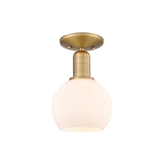 Innovations Athens 6in 1-Light Semi-Flush Mount | Industrial Brushed Brass and Matte White Glass | Entryway & Hallway | 5.88 x | Model 716-1C-BB-G121-6