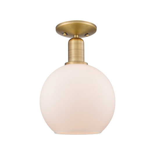 Innovations Athens 8in 1-Light Semi-Flush Mount | Industrial Brushed Brass Steel and Matte White Glass | Entryway & Hallway | 8 x | Model 716-1C-BB-G121-8