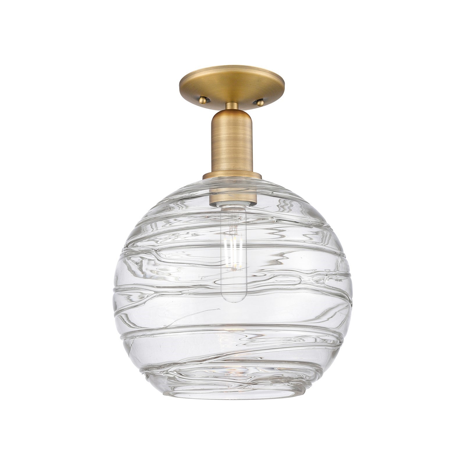 Innovations Athens Deco Swirl 10in 1-Light Semi-Flush Mount | Industrial Brushed Brass and Clear Deco Swirl Glass | Entryway | Model 716-1C-BB-G1213-10CL