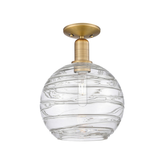 Innovations Athens Deco Swirl 10in 1-Light Semi-Flush Mount | Industrial Brushed Brass and Clear Deco Swirl Glass | Entryway | Model 716-1C-BB-G1213-10CL