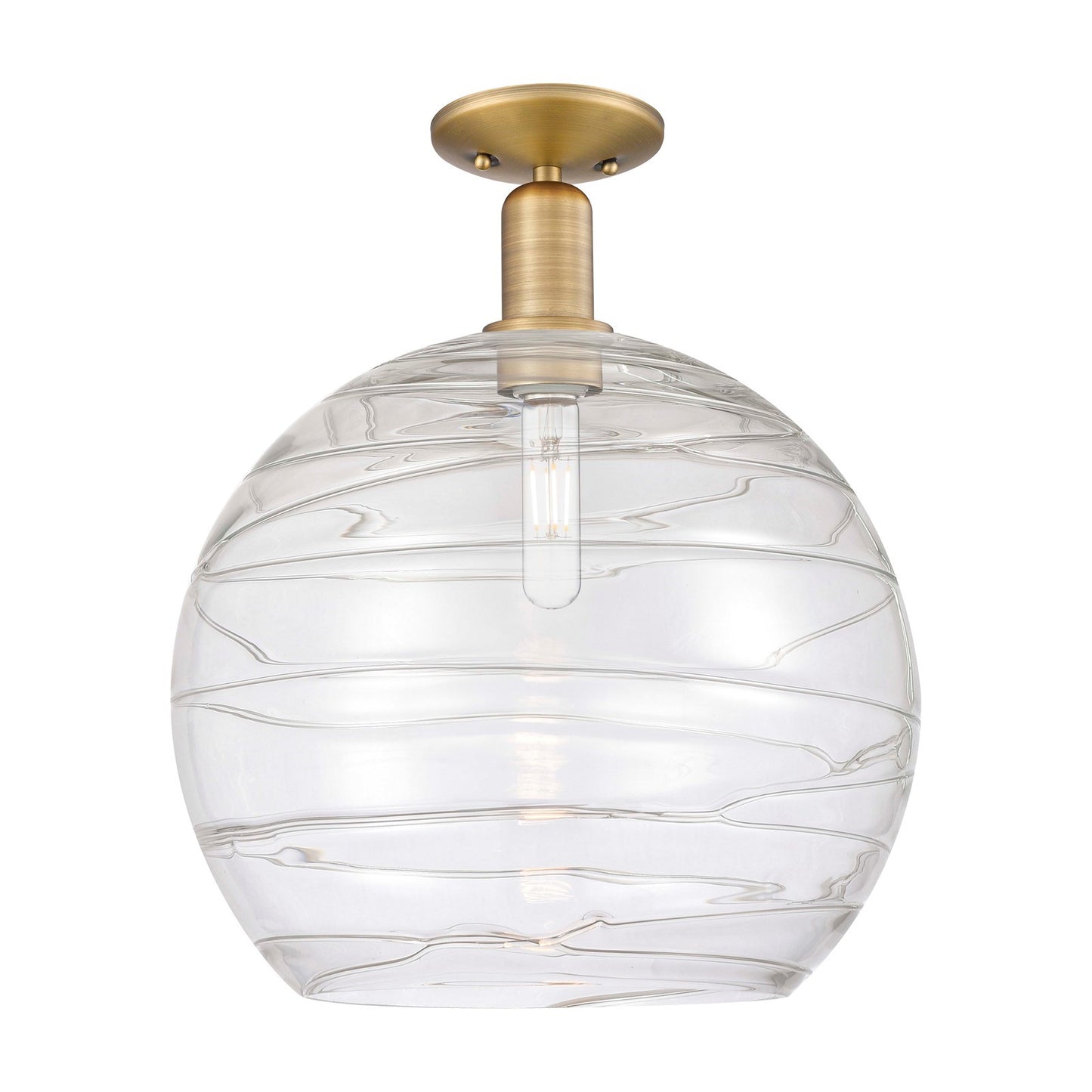 Innovations Athens Deco Swirl 14in 1-Light Semi-Flush Mount | Industrial Brushed Brass Steel and Clear Deco Swirl Glass | Model 716-1C-BB-G1213-14CL
