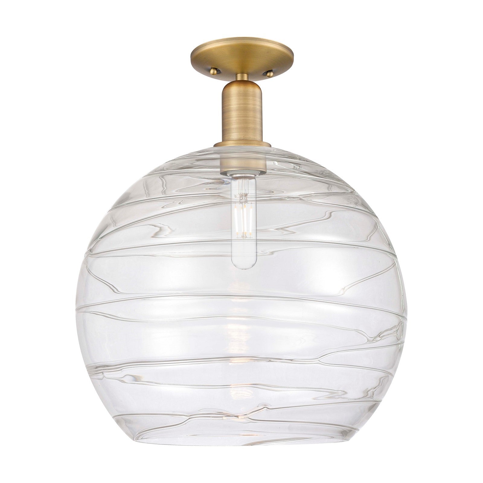 Innovations Athens Deco Swirl 14in 1-Light Semi-Flush Mount | Industrial Brushed Brass Steel and Clear Deco Swirl Glass | Model 716-1C-BB-G1213-14CL