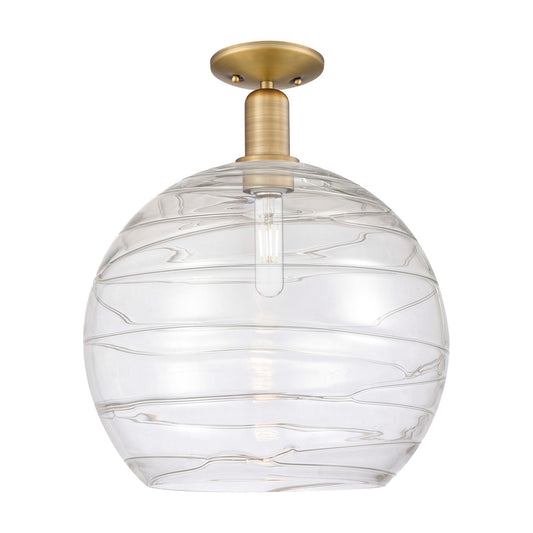 Innovations Athens Deco Swirl 14in 1-Light Semi-Flush Mount | Industrial Brushed Brass Steel and Clear Deco Swirl Glass | Model 716-1C-BB-G1213-14CL