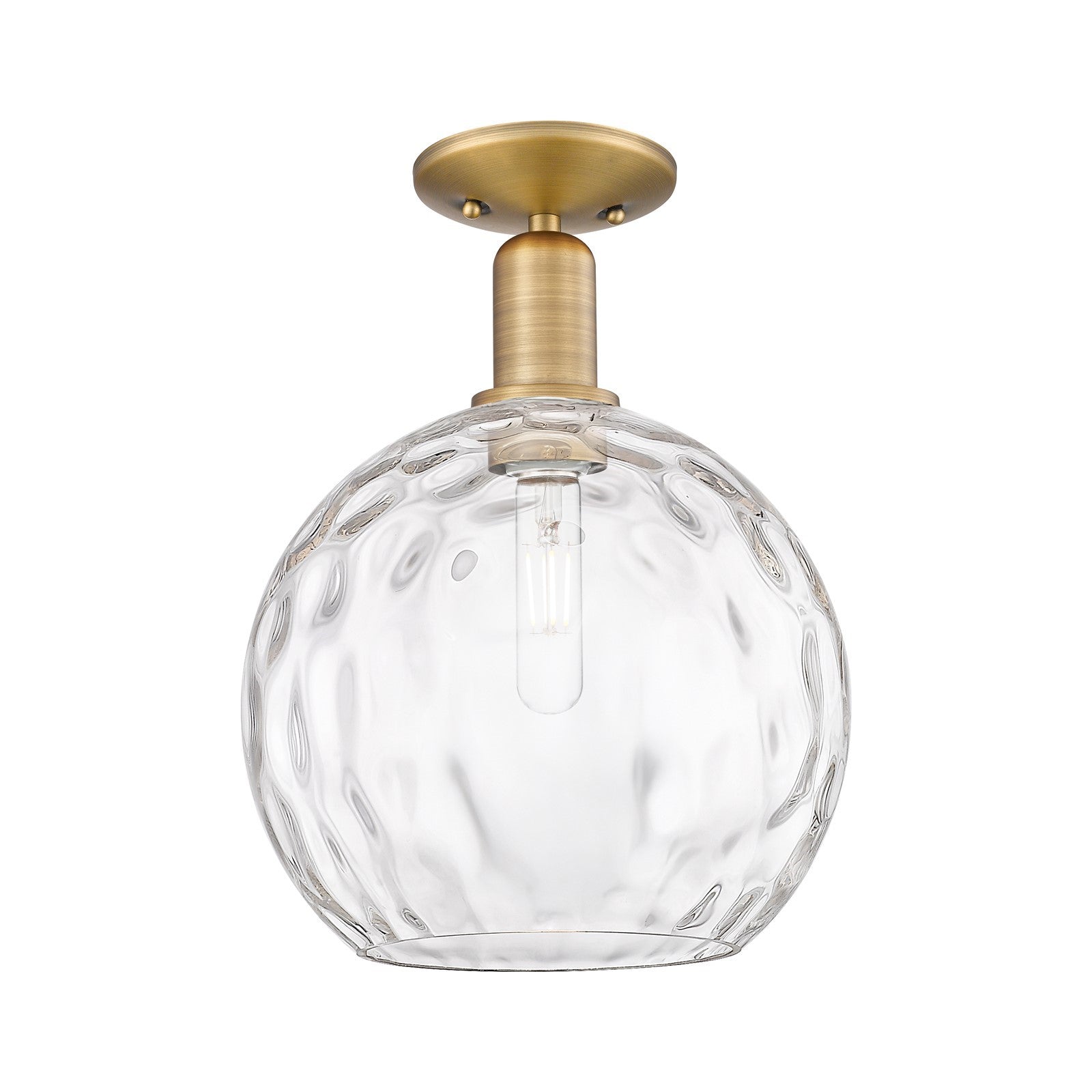 Innovations Athens Water Glass 10in 1-Light Semi-Flush Mount | Industrial Brushed Brass and Clear Water Glass | Entryway & | Model 716-1C-BB-G1215-10