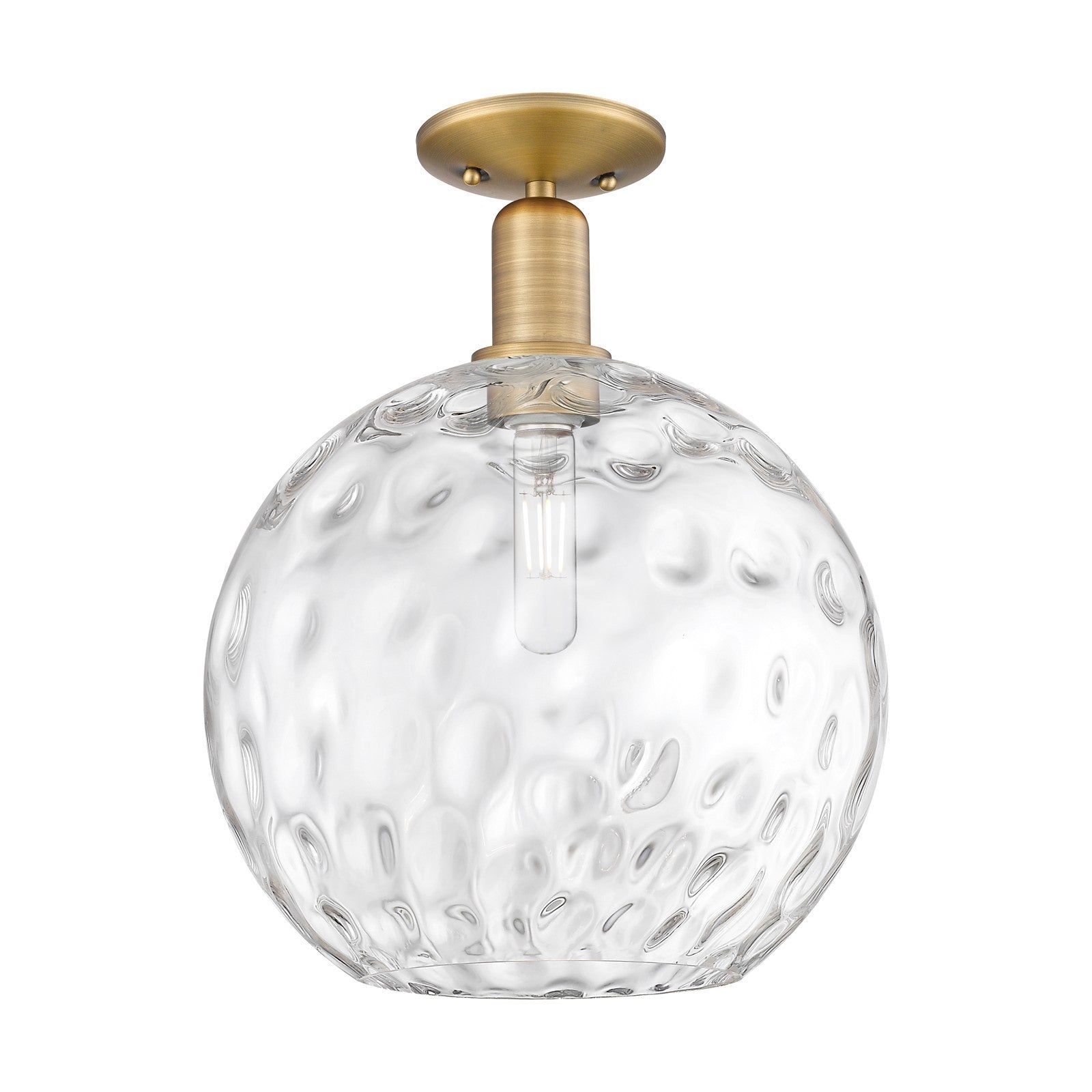 Innovations Athens 12in 1-Light Semi-Flush Mount | Industrial Brushed Brass and Clear Water Glass | Kitchen & Hallway | 12 x 15 | Model 716-1C-BB-G1215-12