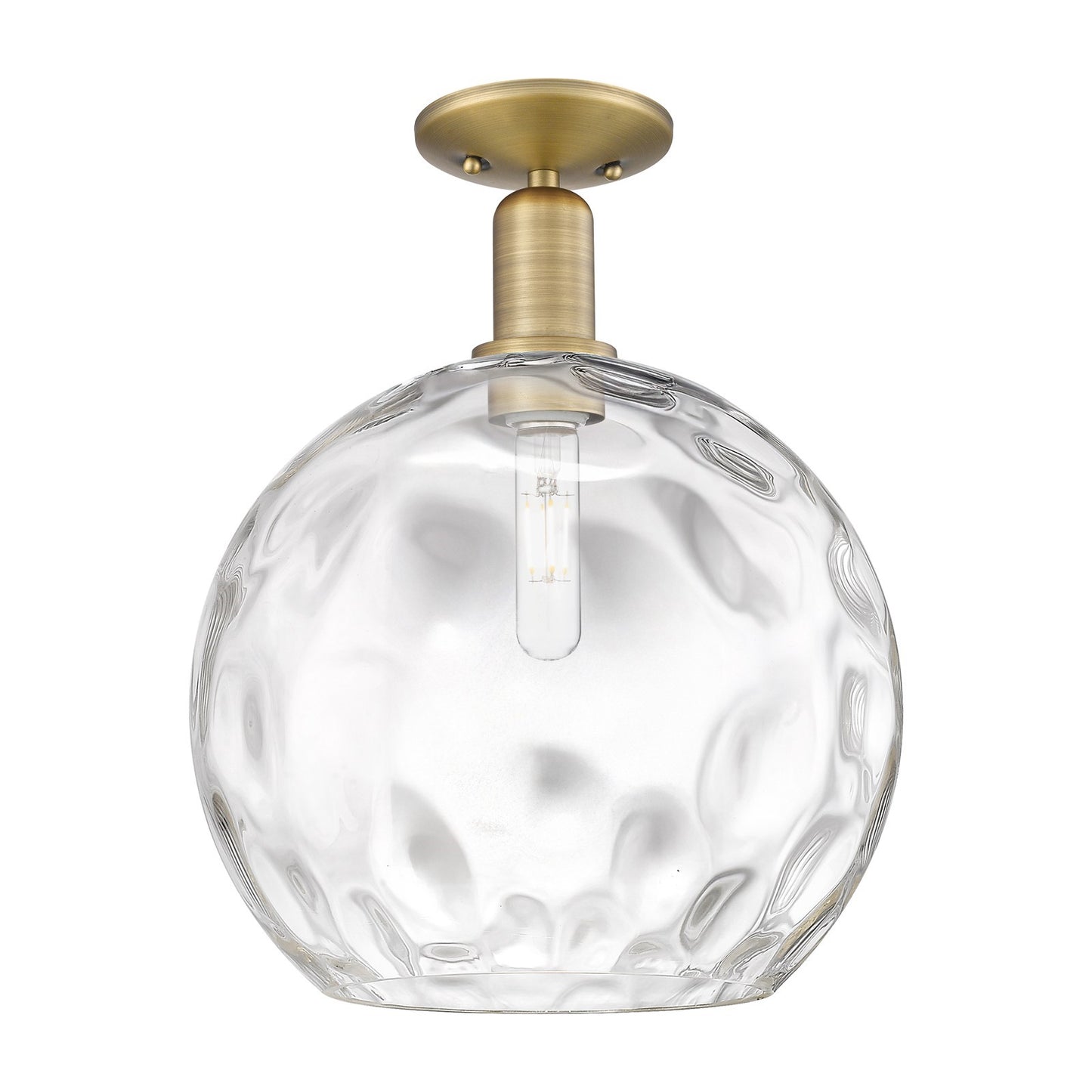 Innovations Athens 13in 1-Light Semi-Flush Mount | Industrial Brushed Brass Steel and Clear Water Glass | Kitchen & Hallway | Model 716-1C-BB-G1215-14